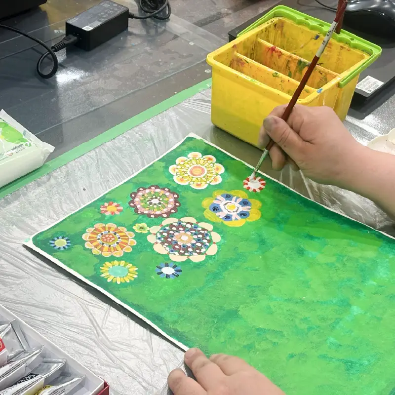 花火をイメージした花畑の水彩イラスト