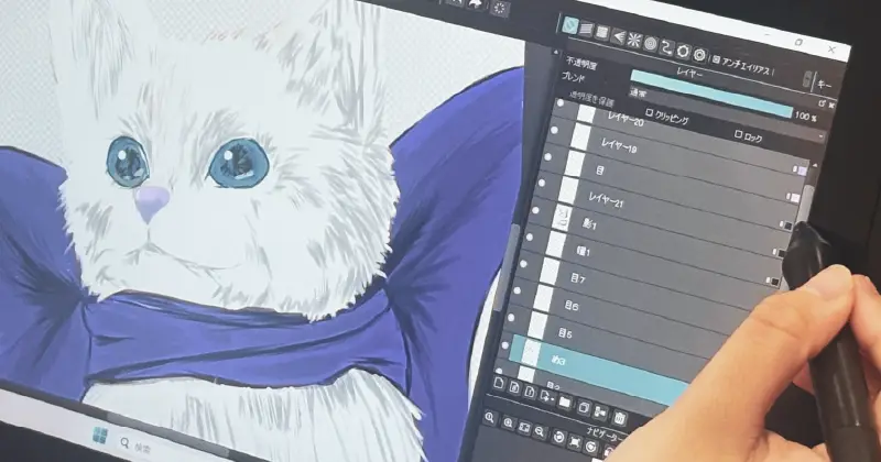 保護猫譲渡会向けのグッズ制作に使われる猫イラストの制作風景