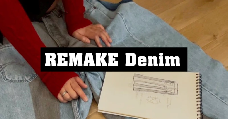 就労継続支援A型事業所で制作中のリメイクデニム。若者のストリートカルチャーを意識したデザイン案を職員と利用者さんが確認している様子。